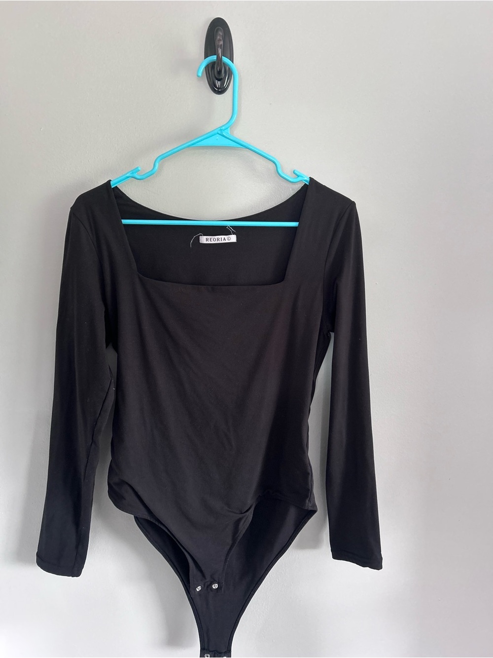 ReoRia Black Square Neck Long-Sleeve Bodysuit